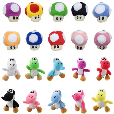 Mario Super Mushroom Plush Small Pendant Toy Green Yoshi Doll Colorful Mushroom Head Backpack Accessories Kawaii Couple Keychain