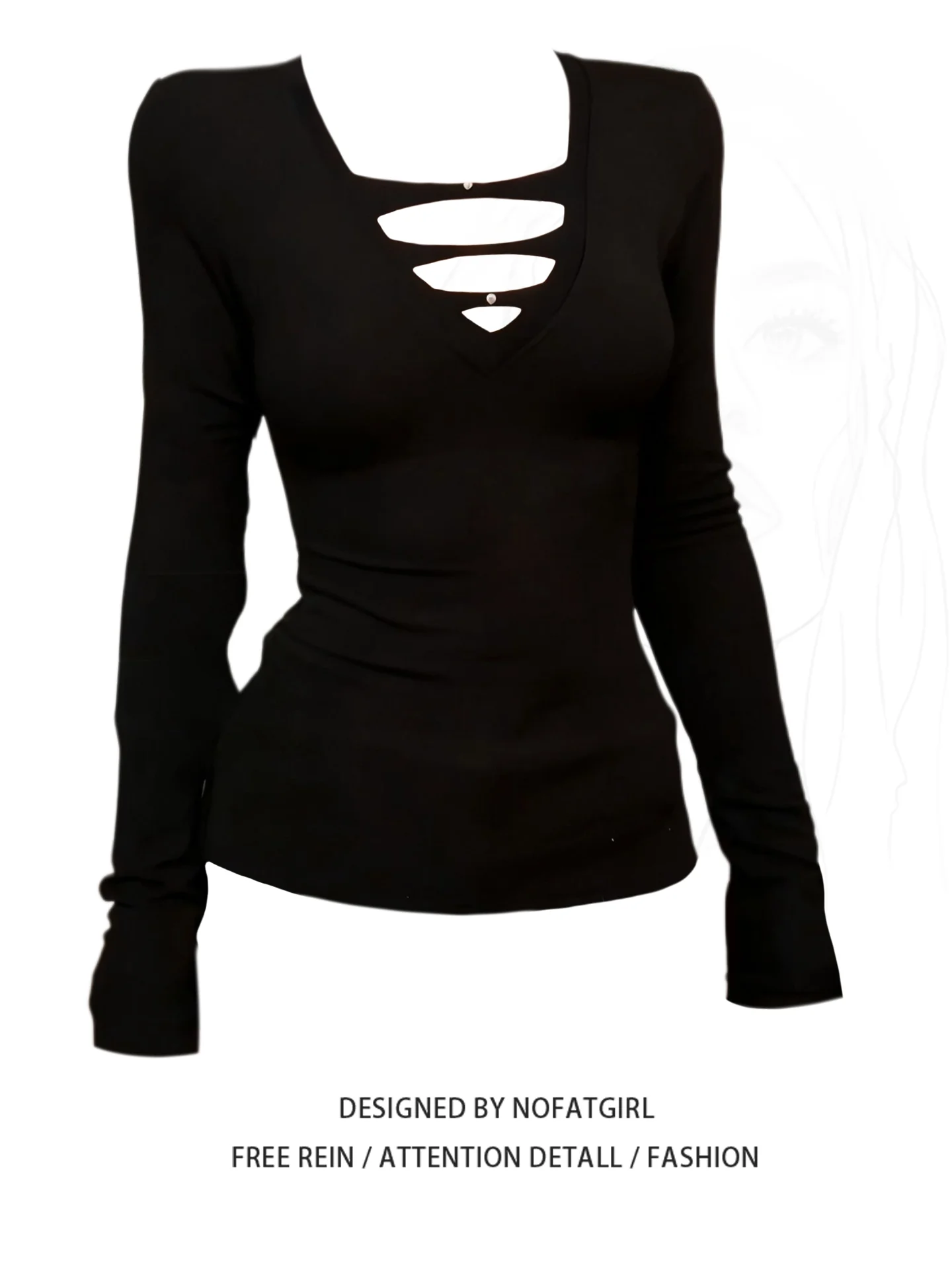 

Женская облегающая футболка больших размеров с вырезами, сексуальная, с V-образным вырезом, для осени и зимы, черная