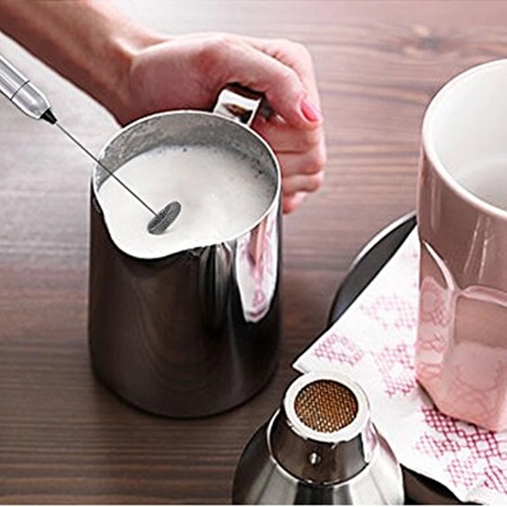 

Electric Milk Frother Stainless Steel Shaft Operated Handheld Whisk For Latte Cappuccino Hot Chocolate Coffee Stirrer