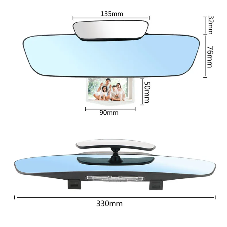 

4-In-1 Car Large Field of View Anti-Glare Blue Mirror Temporary Parking Photo Frame Rear Seat Observation Rearview Mirror