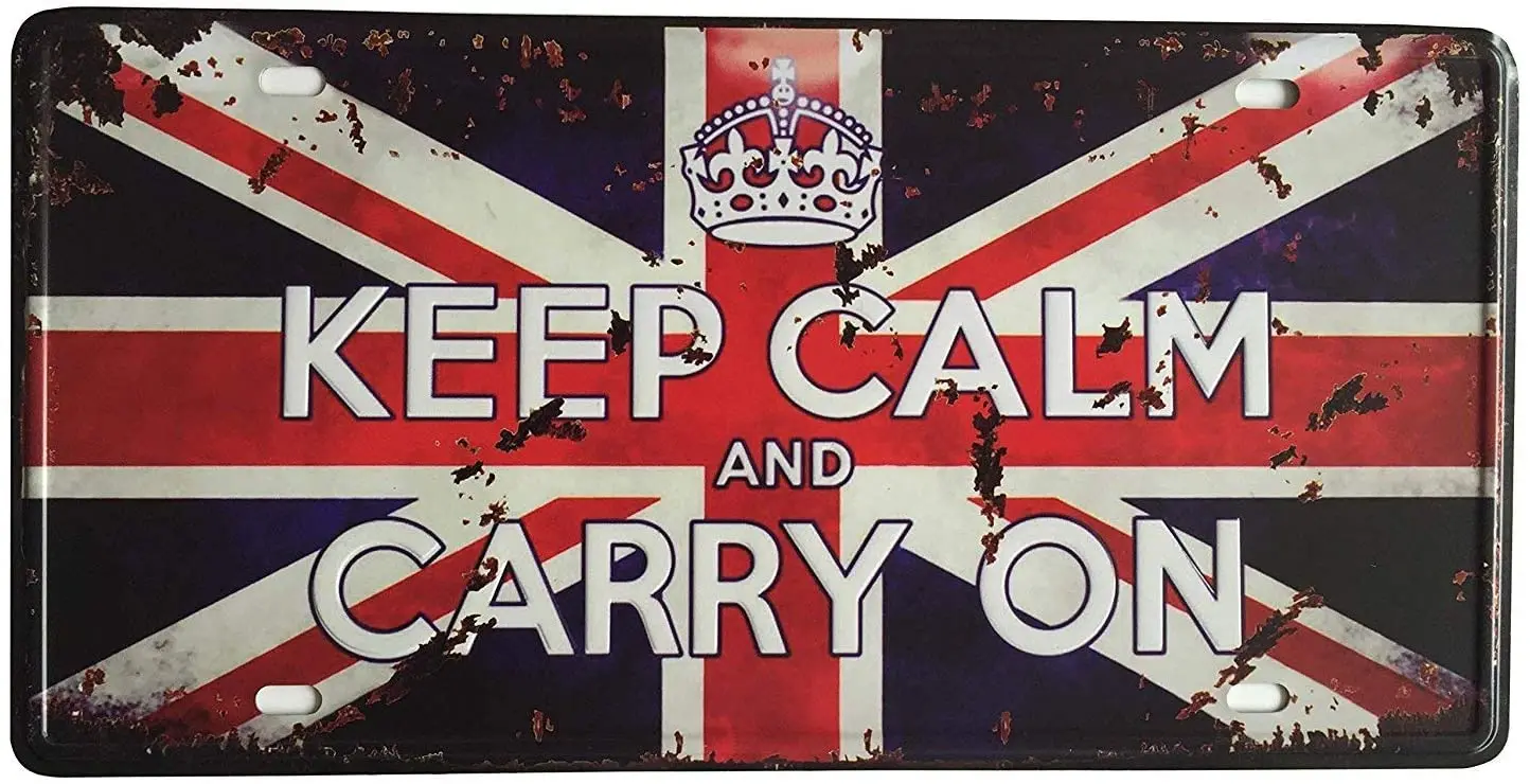 Сохраняйте спокойствие и переносите винтажный номерной знак с британским флагом, металлический жестяной знак, автомобильный номерной знак, сувенир, номерной знак
