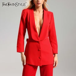 TWOTWINSTYLE Blazer con applicazioni Patchwork senza schienale solido per donna Blazer monopetto impiombato a maniche lunghe con collo a scialle femminile