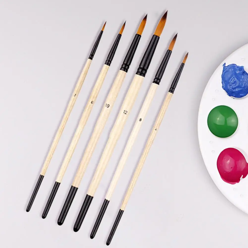 6Pcs/Set  Watercolor Paint Brushes Durable Soft Nylon Bristle Pens Painting Brushes High Tenacity Reusable Paint Brushes