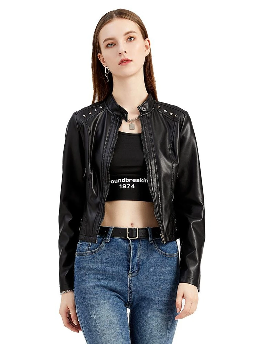 Nuovo arrivo Cappotto da motociclista versatile da donna con colletto alla coreana taglie forti Autunno