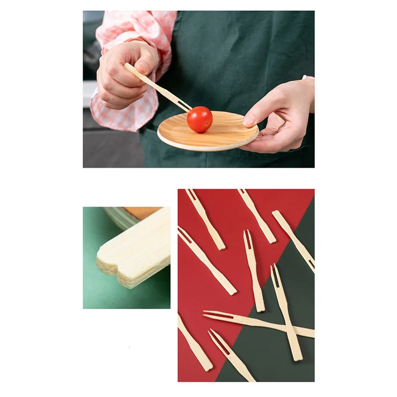 ABMO 1000 forchette per antipasti in bambù, mini forchette in bambù da 3,5 pollici, forchette in legno usa e getta, piccole plettri per alimenti alla frutta