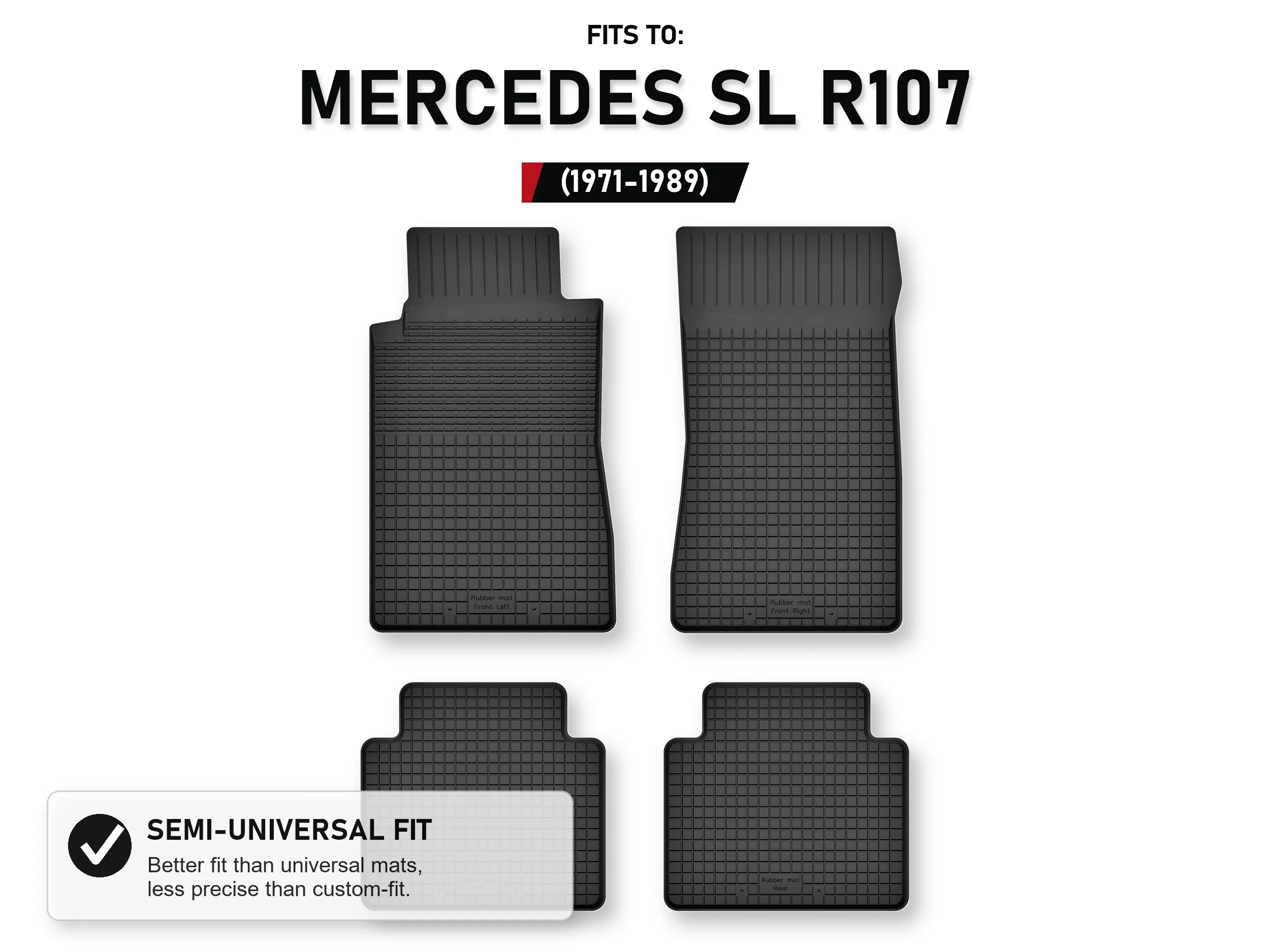Rubberen matten, dienbladtype, voor: Mercedes Sl R107 1971-1989, 4 stuks
