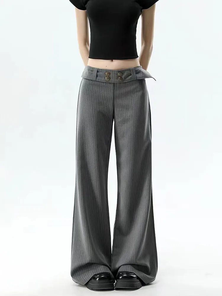 Low Waist Striped Suit Pants Women Y2K Autumn Streetwear Patchwork Wide Leg Pants Korean Chic Office Lady Casual Trousers New