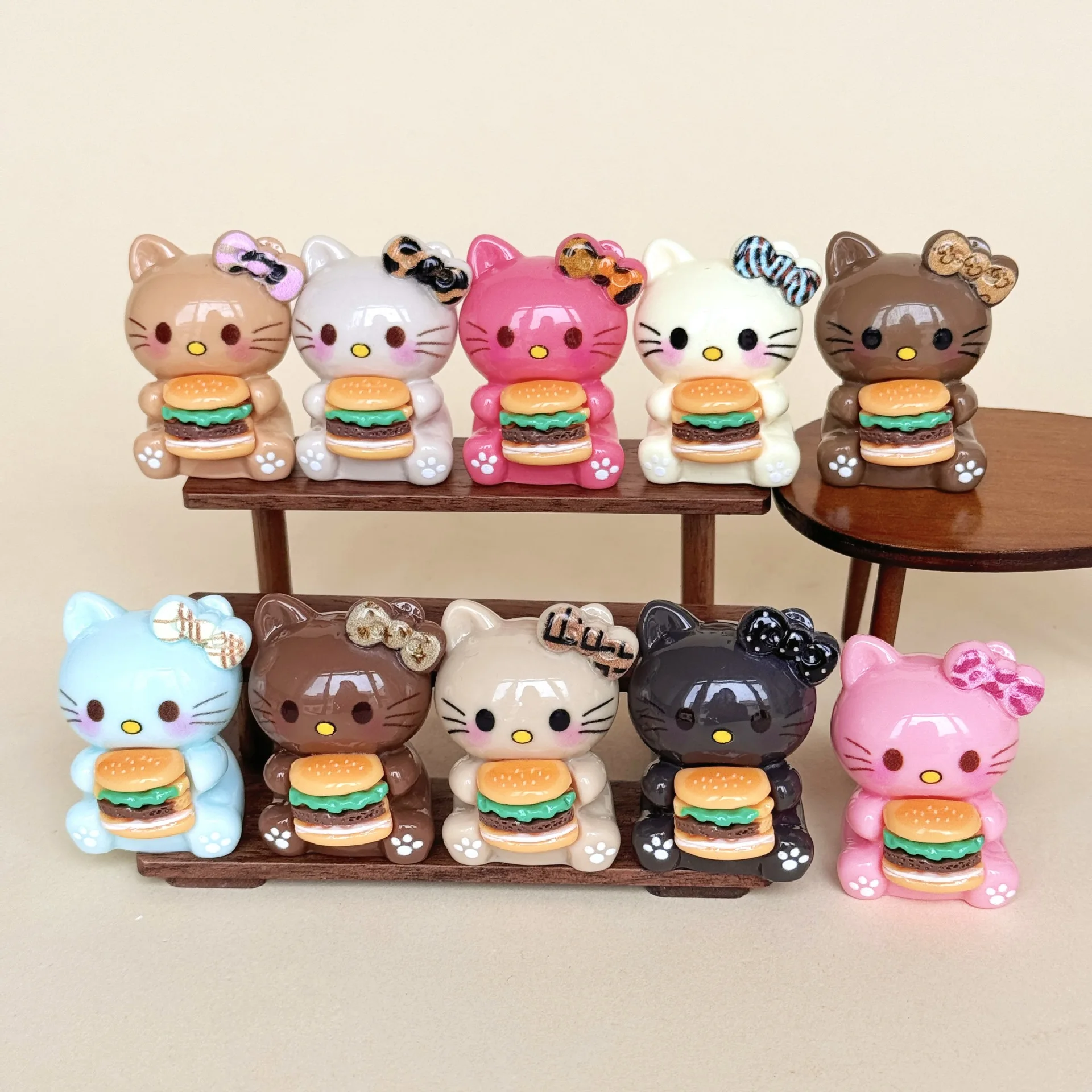 

10pcs Anime Hamburg For Hello Kitty Doll Creative DIY Doll ornaments crafts high-end desk decorations For Christmas Gifts