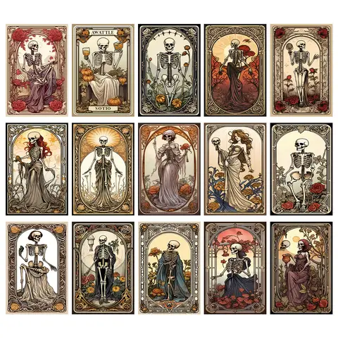 15pc Halloween Tarot Postcard for Home Wall Decor Skeleton Witch Tarot Cards Clipart Bundle Wall Art Poster Halloween Decoration