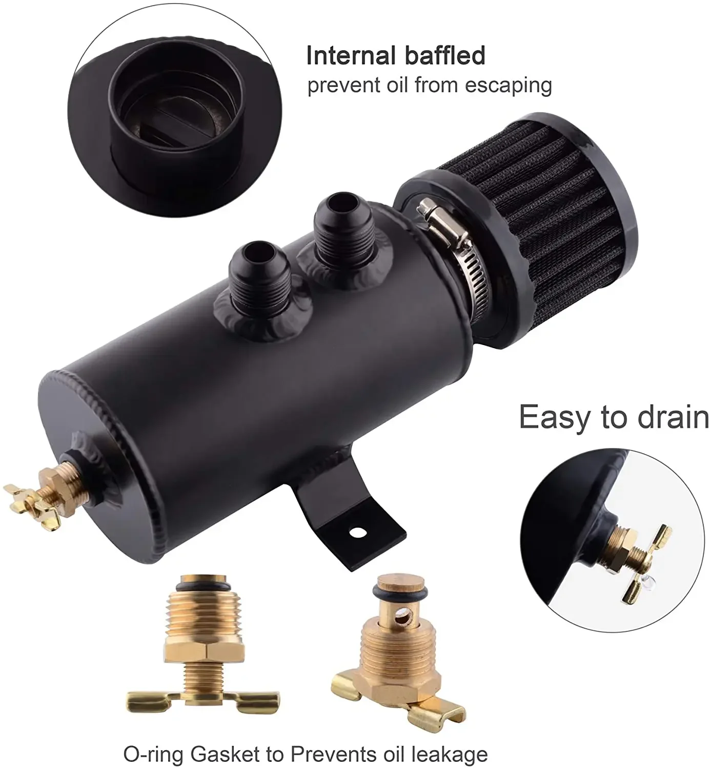 Univeral Aluminium Alloy AN10 750ml Oil Catch Can Exhaust Reservoir Tank with Breather Filter Baffled Kit Fuel Tank OCC-1011