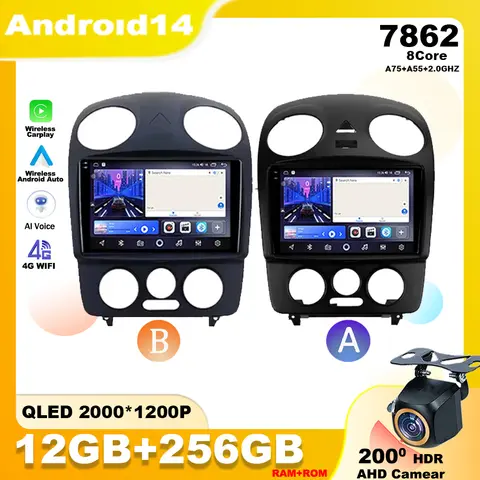 폭스바겐 비틀 A4 2002 – 2011 카플레이, 자동차 라디오 플레이어, 멀티미디어 네비게이션, GPS, 4G 와이파이, QLED 스크린 헤드 유닛, 안드로이드 14