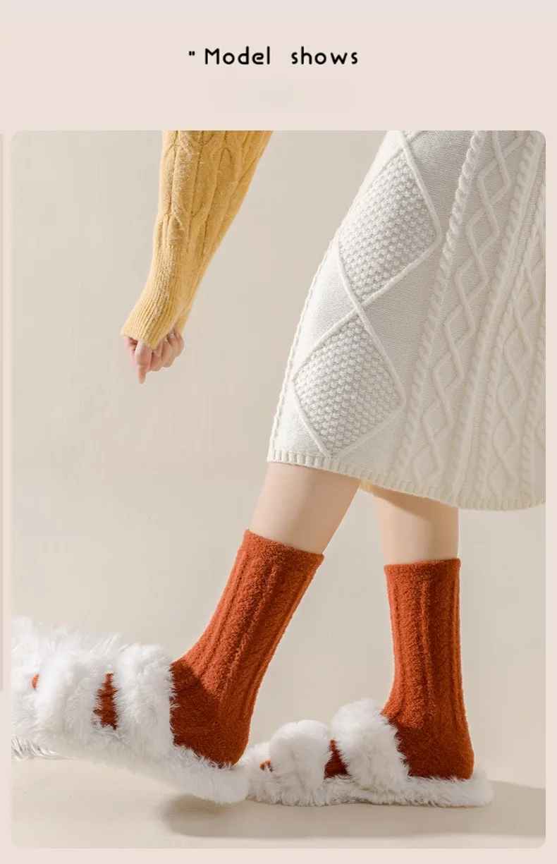 Neue Kühle Frauen Schwarz Weiß Baumwolle Dicke Socke Solide Herbst Winter Warme Dame Weibliche Mittleren Rohr Boden Socken Für Frauen – Detail 9
