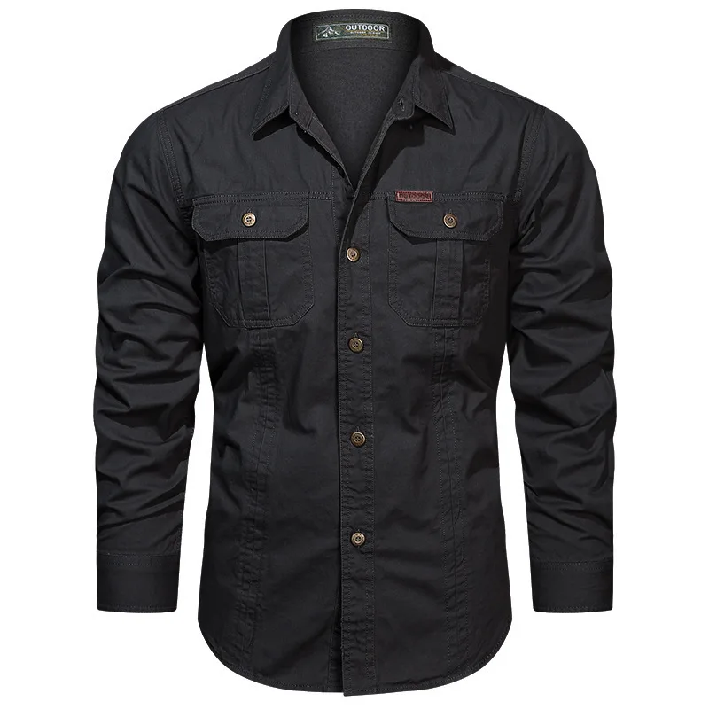 Men Military Outdoor Shirts Male Cotton Multi-pocket Tooling Casual Shirts Good Quality Man Large Size Solid Long-sleeved Shirts