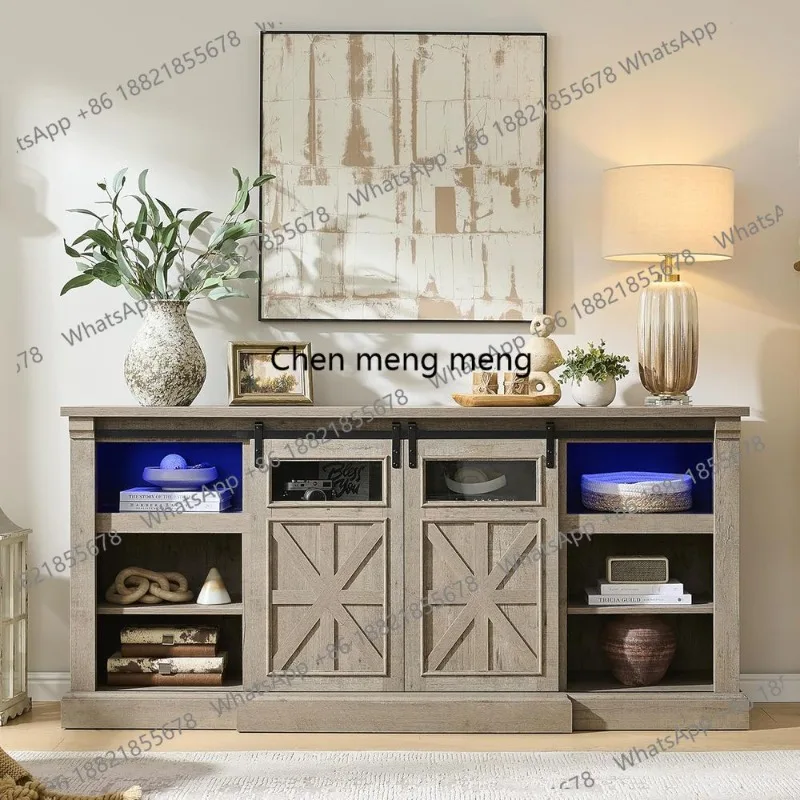Rustic 80 LED TV Stand with Electric Fireplace, 32 Tall, Sliding Barn Door Entertainment Center for Living Room