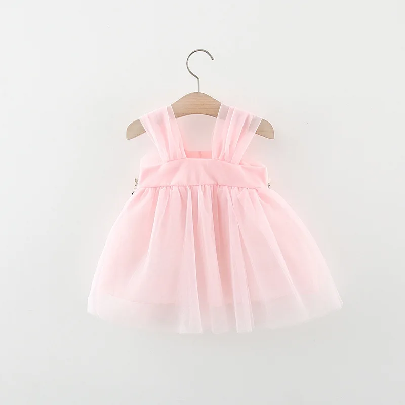 Summer girls dress baby girl embroidered flower decoration solid color mesh cute suspender fluffy skirt