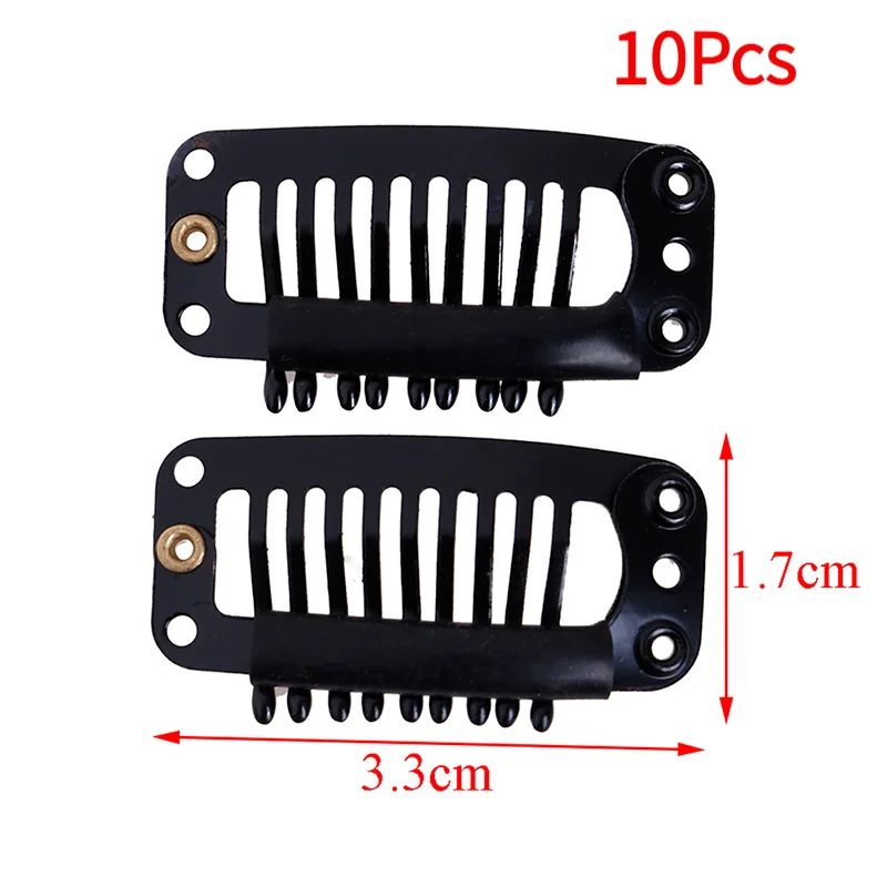 10Pcs Toupee Wig Clips Snap Clips W/ Rubber Back Hair Extension Black 9 Teeth.