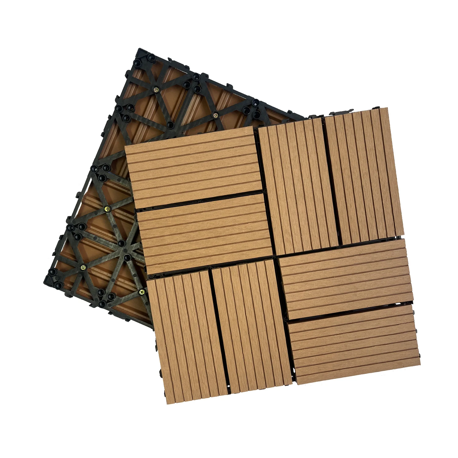 

Wood Plastic Composite Deck Tiles Set of 20 - Rust, Water, Weather Resist - Indoor/Outdoor DIY Interlocking Decking Tiles - Dura