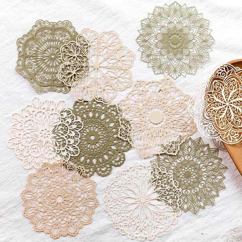 Window Flower Circle Lace 10 Pcs Material Paper Junk Journal Planner Scrapbooking Vintage Butterfly Decorative DIY Craft Paper