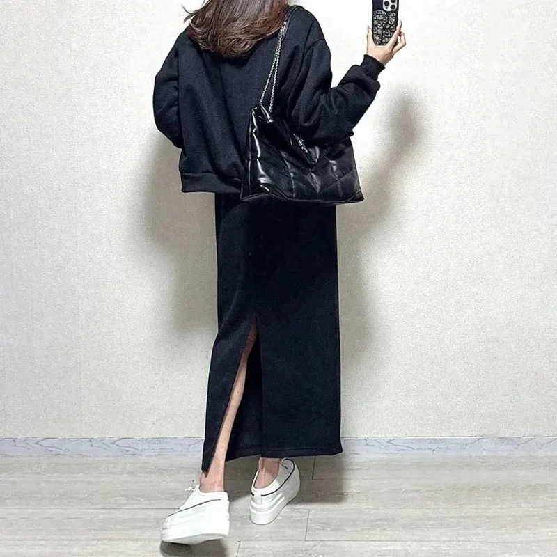 

Новый костюм: юбка и японская бейсбольная куртка с круглым вырезом и длинными рукавами, юбка с разрезом — изысканный, простой, повседневный комплект из двух предметов с индивидуальным стилем