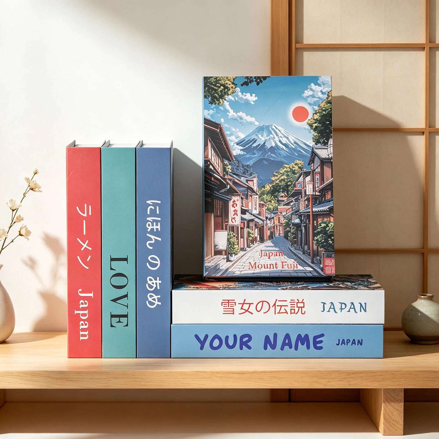 New Retro Japanese Landscape Luxury Fake Books for Decoration Openable Simulation Book Storage Box Coffee Table Books Home Decor