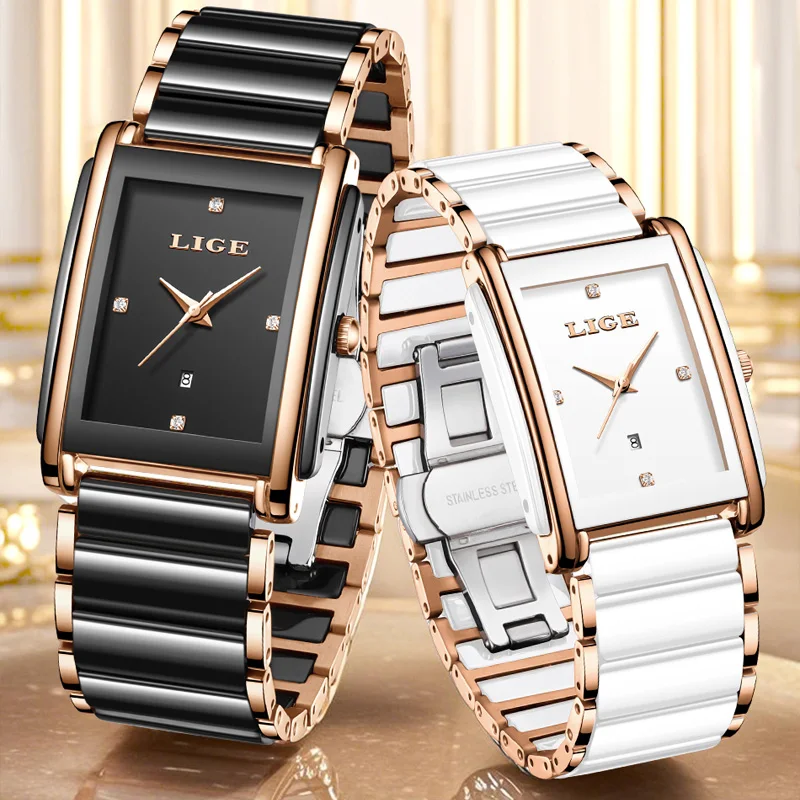 LIGE Fashion Elegant Women's Watches Full Ceramics Strap Luxury Ladies Bracelet Quartz Watches for Women Gifts Reloj Mujer+Box
