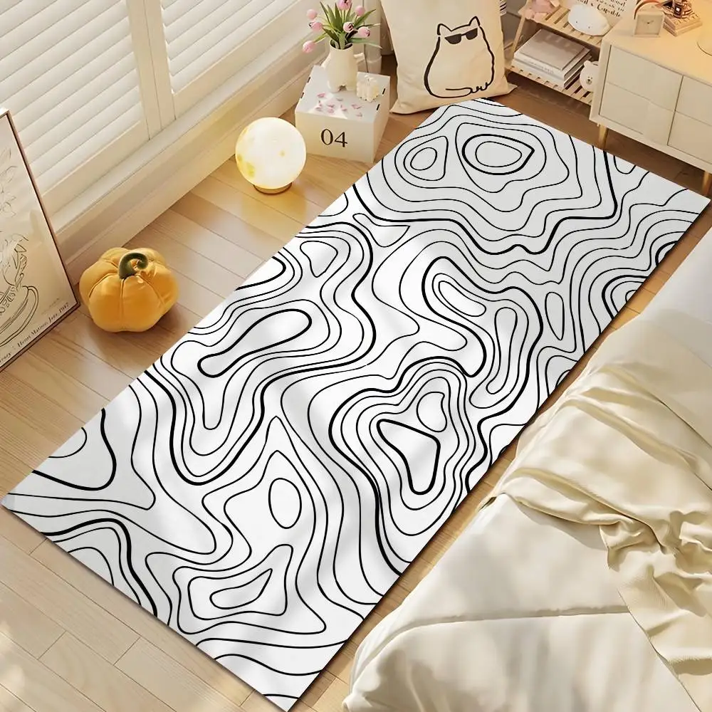 

Floor Mat Printed Large Carpets Living Room And Bedroom Carpets Bathroom Anti Slip White Contour Lines Door MATS Small Carpet