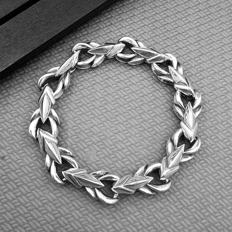 S925 Sterling Silver Jewelry Men's Bracelet Thai Silver Retro Personality Domineering Dragon Scale 9mm Wide Creative Bangle