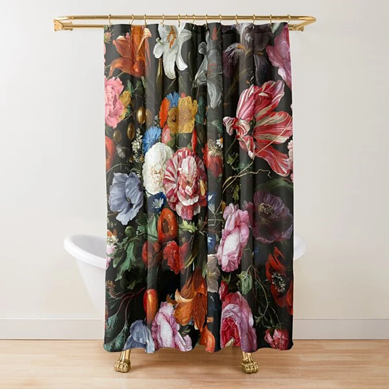 

Занавеска для душа с цветочным принтом, темно-роза, черные, красные, зеленые листья, красочный цветок, бабочка, готические занавески для ванной комнаты, винтажный декор для ванной комнаты