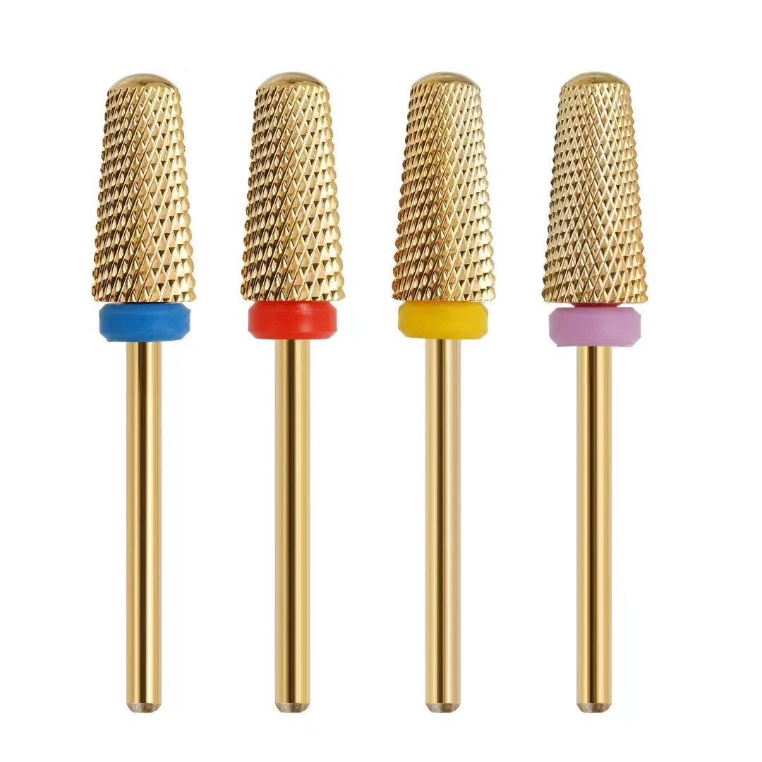 หัวเจียรเล็บกัดทังสเตนคาร์ไบด์สีทองใหม่1ชิ้นสำหรับลบยาทาเล็บเจลยูวีเจลอุปกรณ์เสริมดอกสว่านเจาะเล็บ