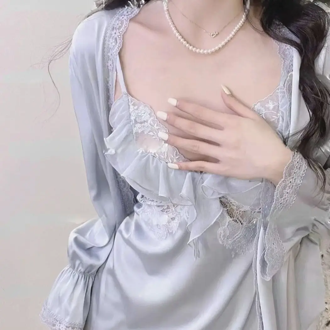 2023 French Women Nightwear Vintage Nightgown Retro Fairy Palace Nightdress Lace New Court Princess Lounge Sleepwear Gowns