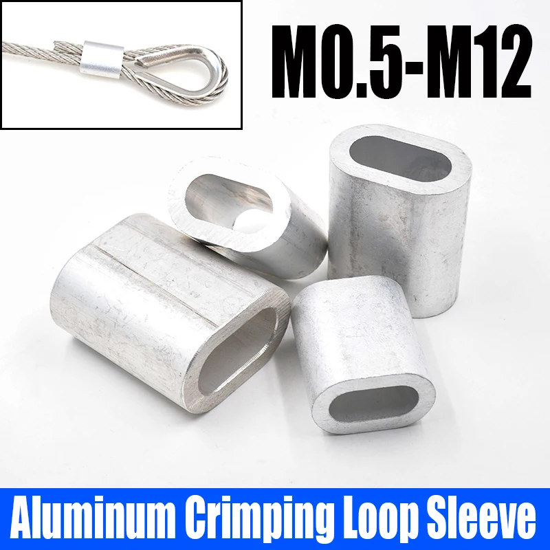 

1-100PCS M0.5-M12 Oval Aluminum Crimping Loop Sleeve Wire Rope Ferrule Single Hole Clamp Cable Rope Fixing Clip Oval Clip