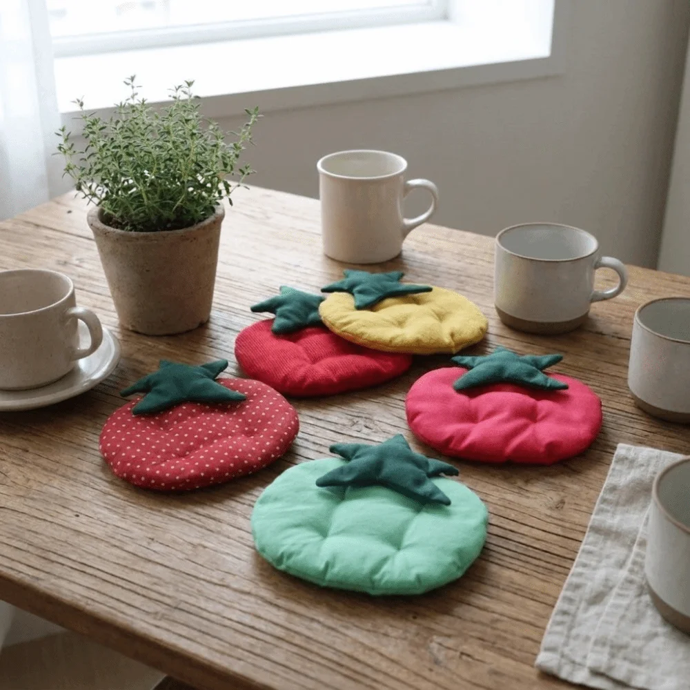 Jewelry Pad Thick Tomato Shaped Coaster Anti-Scalding Kawaii Insulation Pad Non-Slip Decorative Fabric Coaster Photography Props