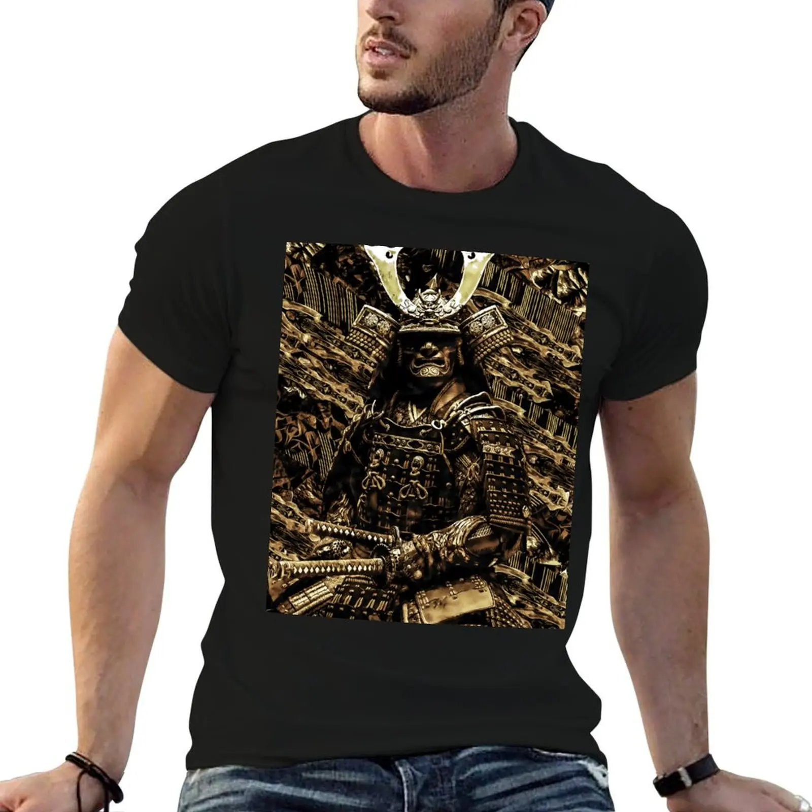 

Samurai armor abstract mosaic gold T-Shirt sports fans korean fashion plain t shirts men