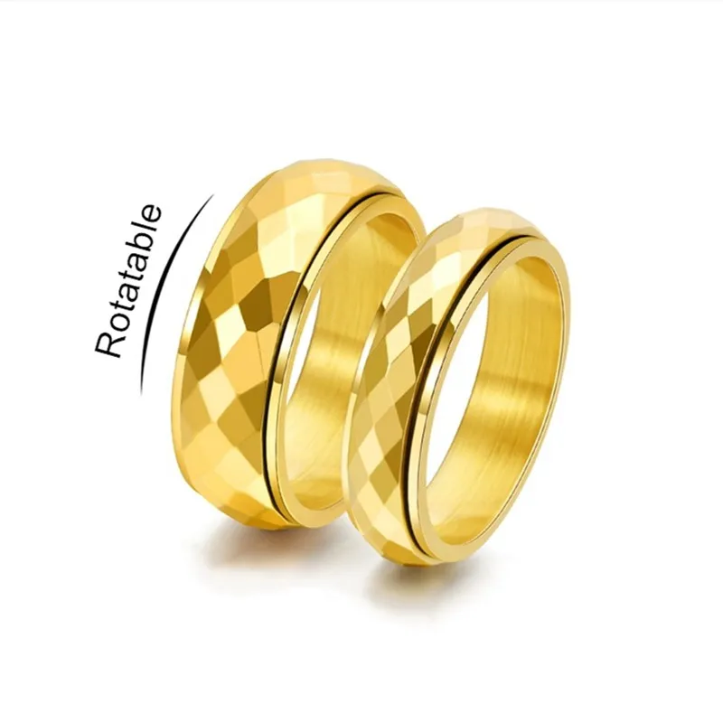 6mm/8mm Stainless Steel Rhombus Faceted Spinner Ring Wedding Band for Women Men Size 6-12