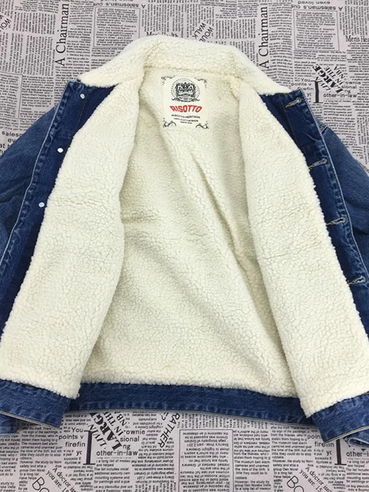 

Thickened American Retro Winter Denim Jacket Men's Autumn Winter Style Fur Collar Warmth Youth Fashion Standard Fit Coat