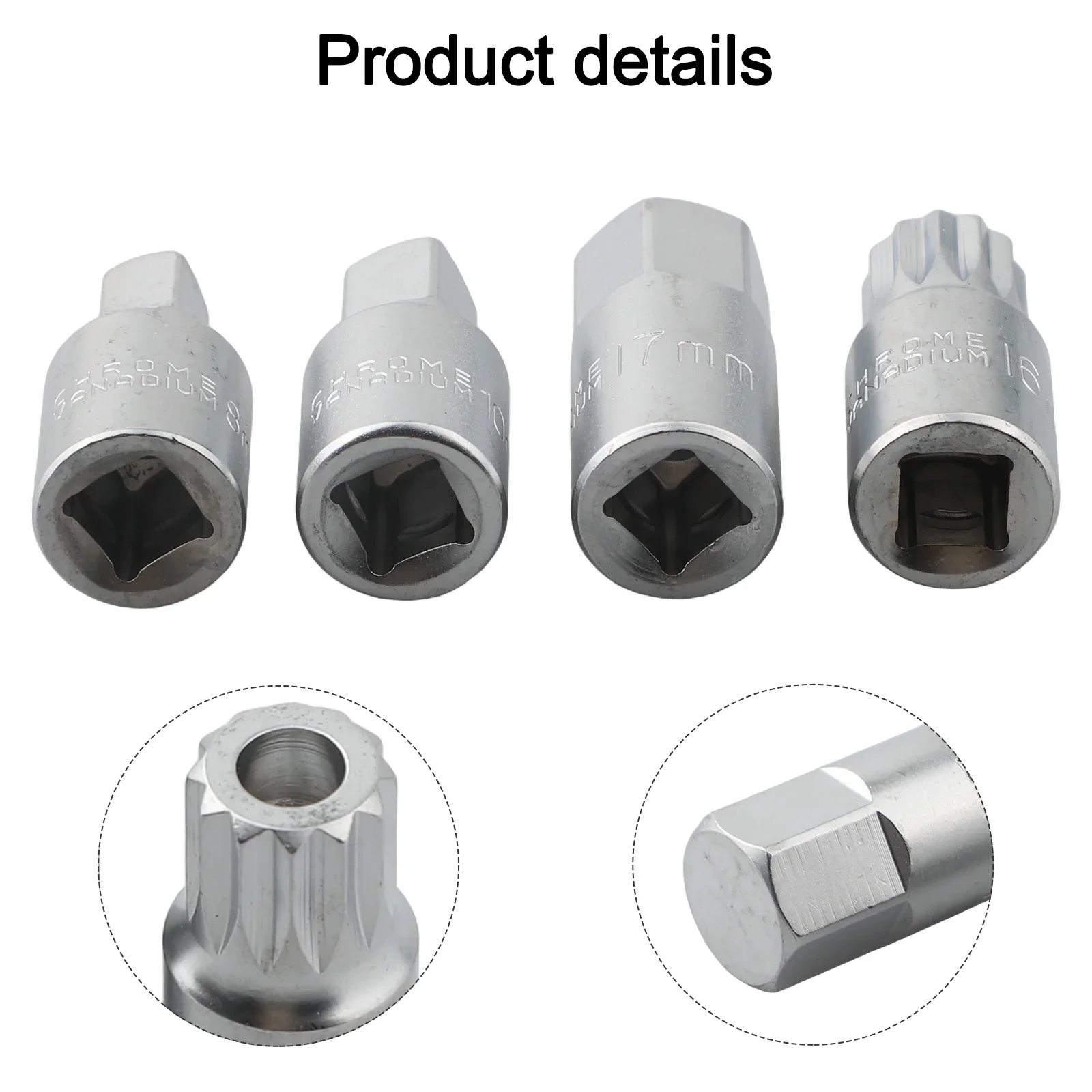 3 8 Drive Wrench Gearbox Screw Wrench Silver Finish 4 Piece Set Auto Repair Equipment H17 Compatible 3 8 Drive Wrench Set