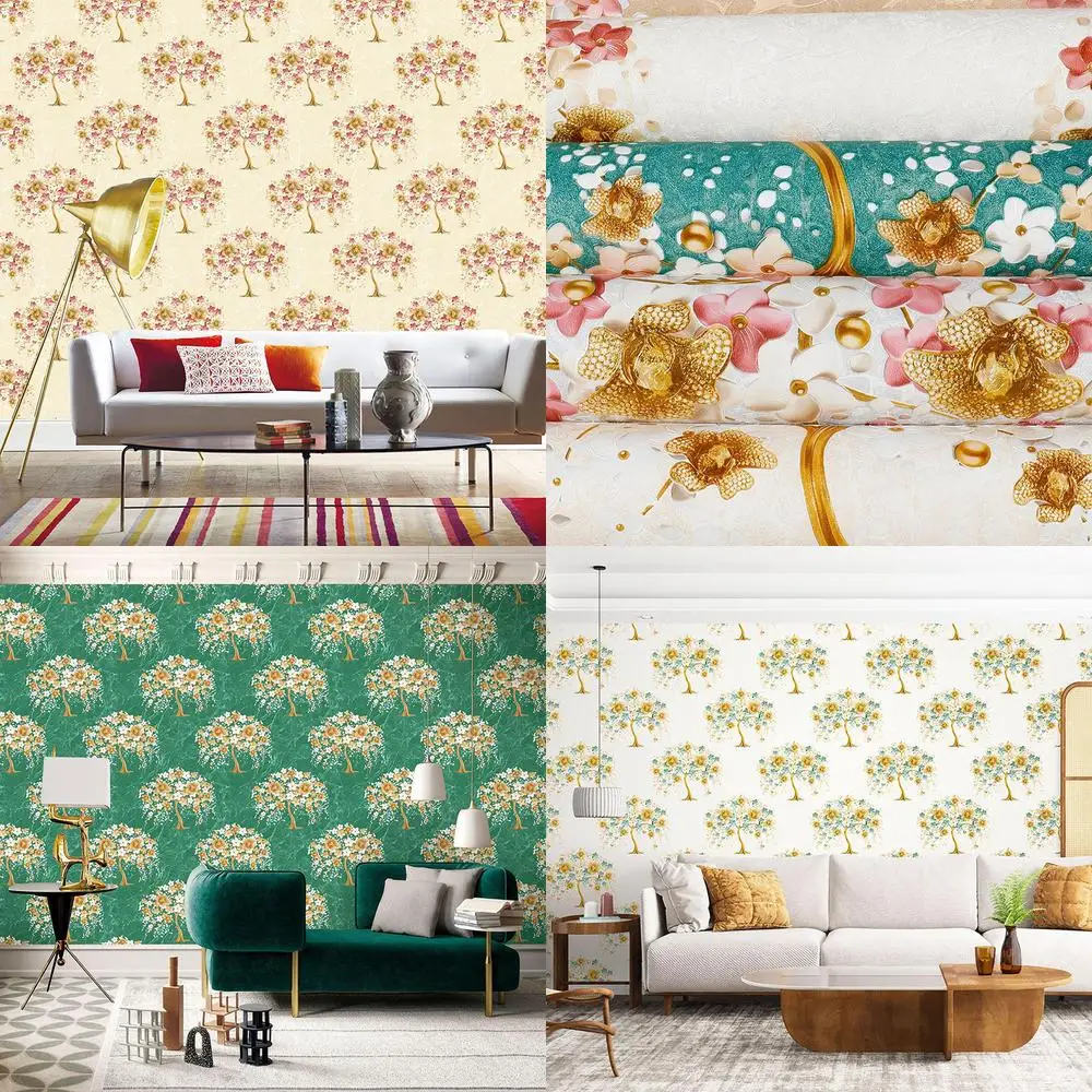 Premium Green American Style Gold Floral Background Wallpaper for Bedroom Living Room Dining Room Luxury Villa Indoor Decoration