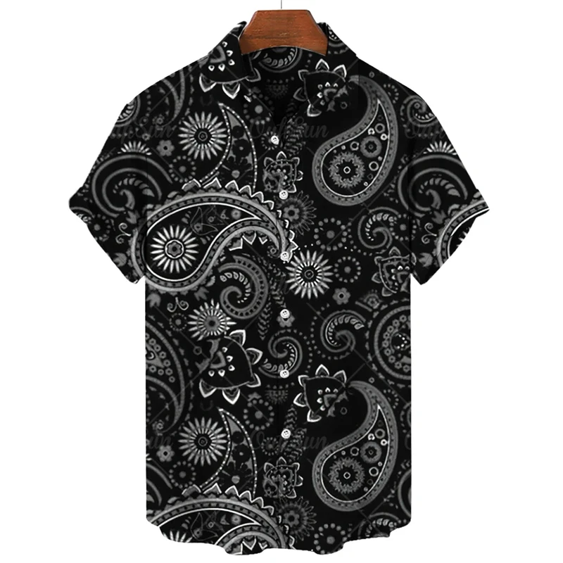 

Hawaii Shirts For Men 3D Paisley Graphic Short-sleeved T-shirt Casual Lapel Buttons Male Tops Summer Oversized Personality Tees