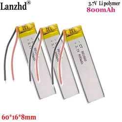 1-12szt akumulator energetyczny 3.7V 800mAH 801660   Polimerowa bateria litowo-jonowa do licznika uzupełniania wody. Krokomierz z zabawką emitującą światło LED