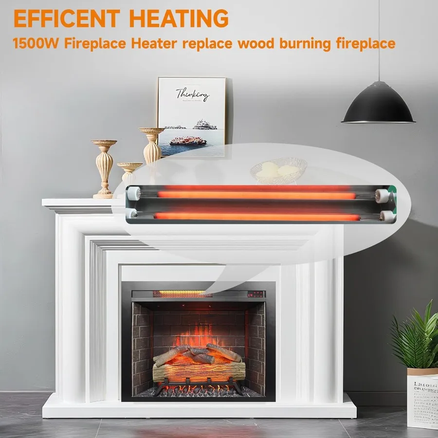 28 Inserti per caminetto elettrico con fiamma regolabile, suono crepitante, termostato incorporato e telecomando per il riscaldamento domestico