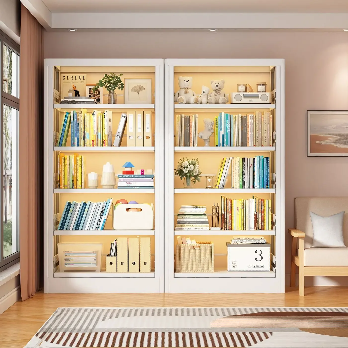 Bookshelf Combination Living Room Steel Library Floor Shelf Children Picture Book Multi