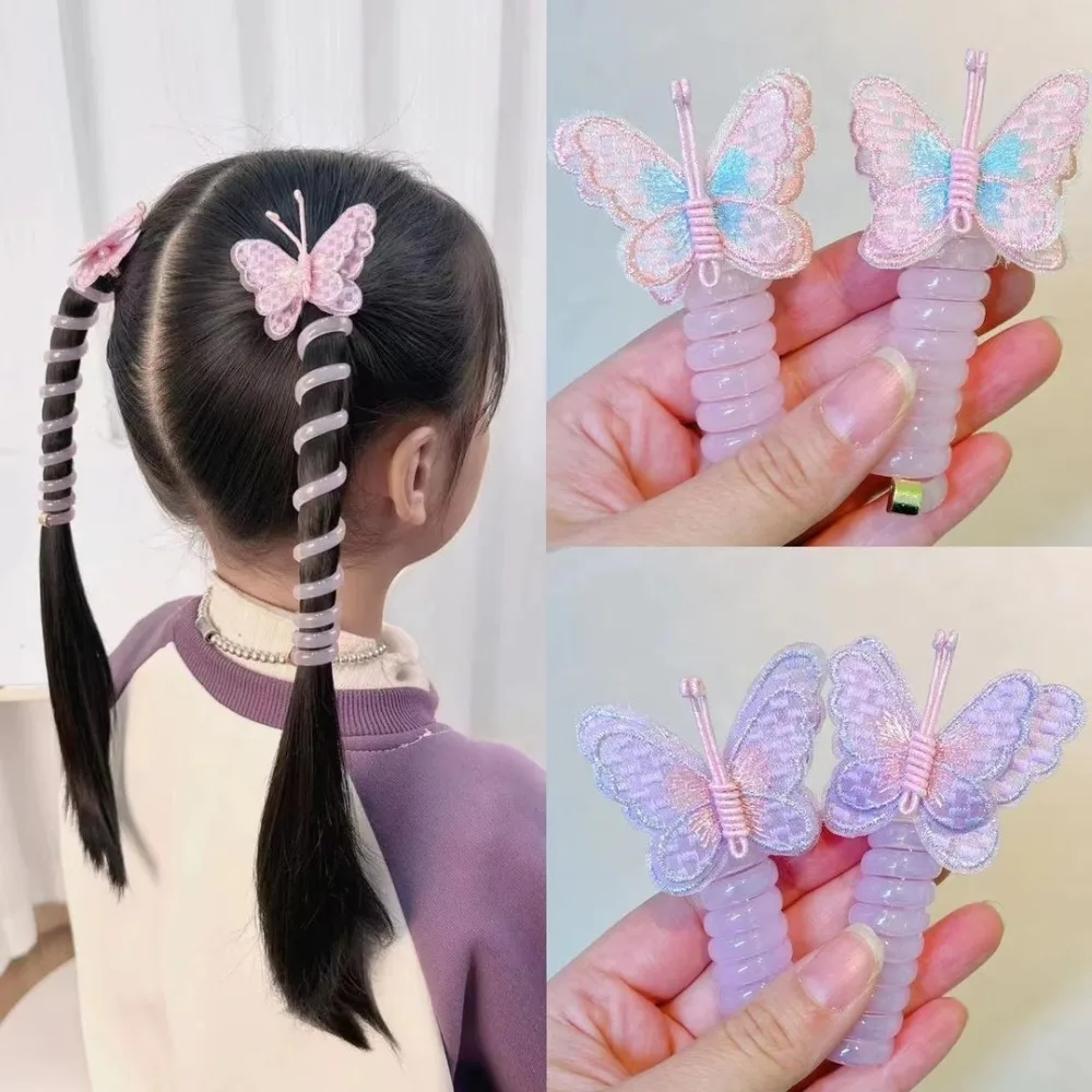 Girls Telephone Wire Line Ponytail Holder Rubber Bundle Elastic Hair Bundle DIY Braided Phone Cord Straight Hair Tie