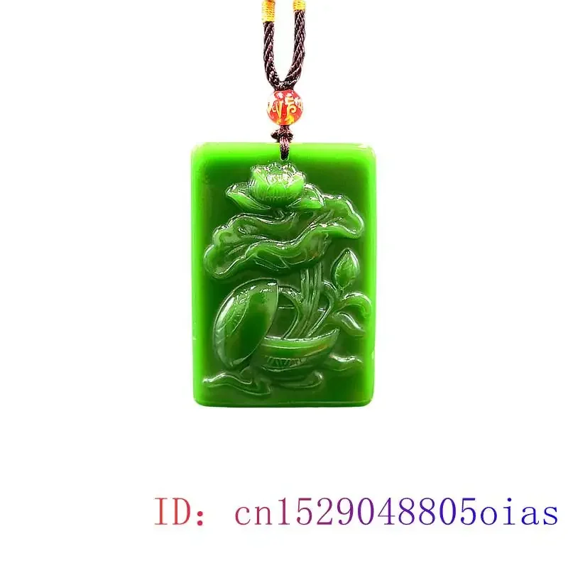 

Green Jade Lotus Pendant Jadeite Chinese Amulet Gifts Necklace Natural Gemstone Carved Charm Women Fashion Jewelry