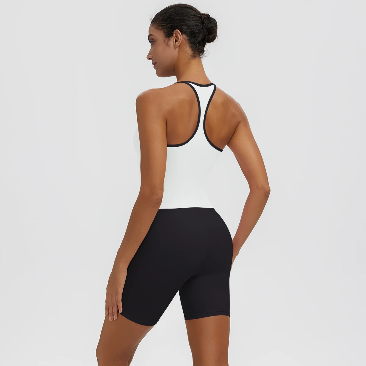 Rooftrellen 2-teiliges sexy einfarbiges Yoga-Set für Frauen, mit schönem Rücken und I-förmiger Weste, Fitness-Lauf-Yoga-Shorts-Set für Damen – Detail 5