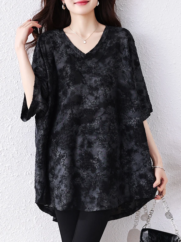 Slimming Large Size Women's T-Shirt Fashionable Simple Style Short Sleeve Loose Fit Summer Top for plus Size Ladies