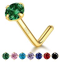 S925 sterling silver nose decoration European and American nose stud L-rod round diamond four-claw nose stud piercing jewelry