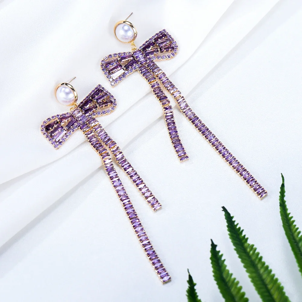 

Missvikki Charm Long Bowknot Pendant Earrings 2022 Luxury Trendy Full Mirco Paved Crystal Zircon Dubai Wedding Earrings Jewelry