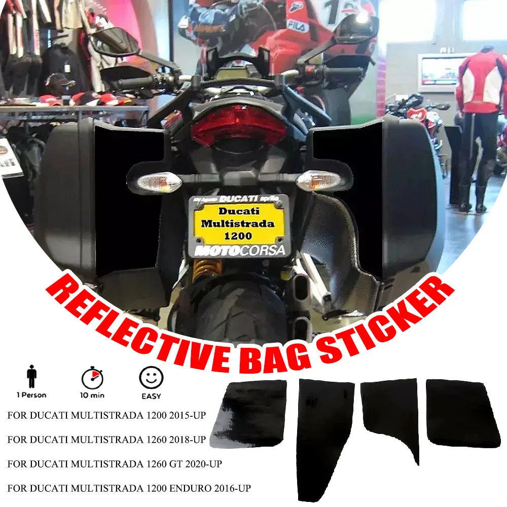 

For Ducati Multistrada 1200 2015-UP Motorcycle 4 PIC OF REAR Hardbag Reflective Decal Premium Thick Black Reflective Vinyl