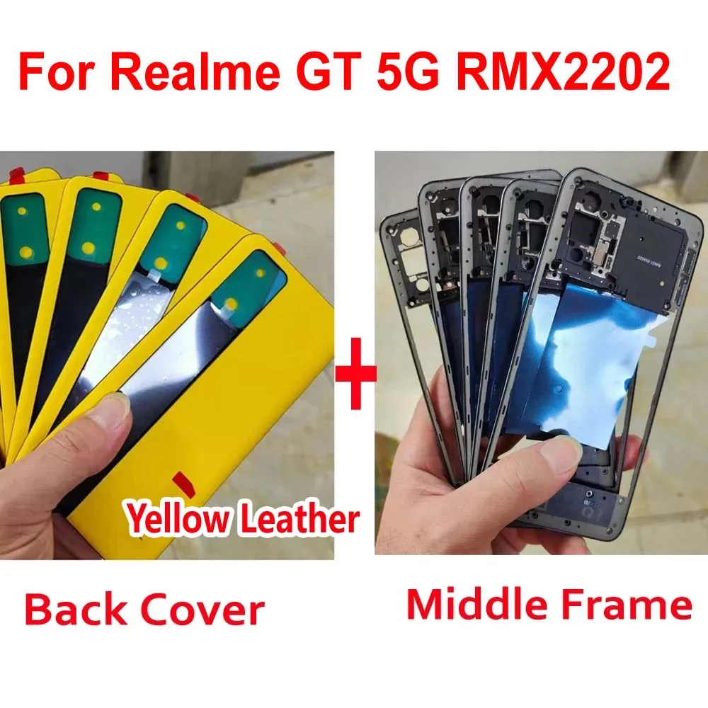 Best New Back Battery Cover Case For Realme GT 5G RMX2202 Rear Panel Housing Lid Phone Repair Replacement + Middle Frame