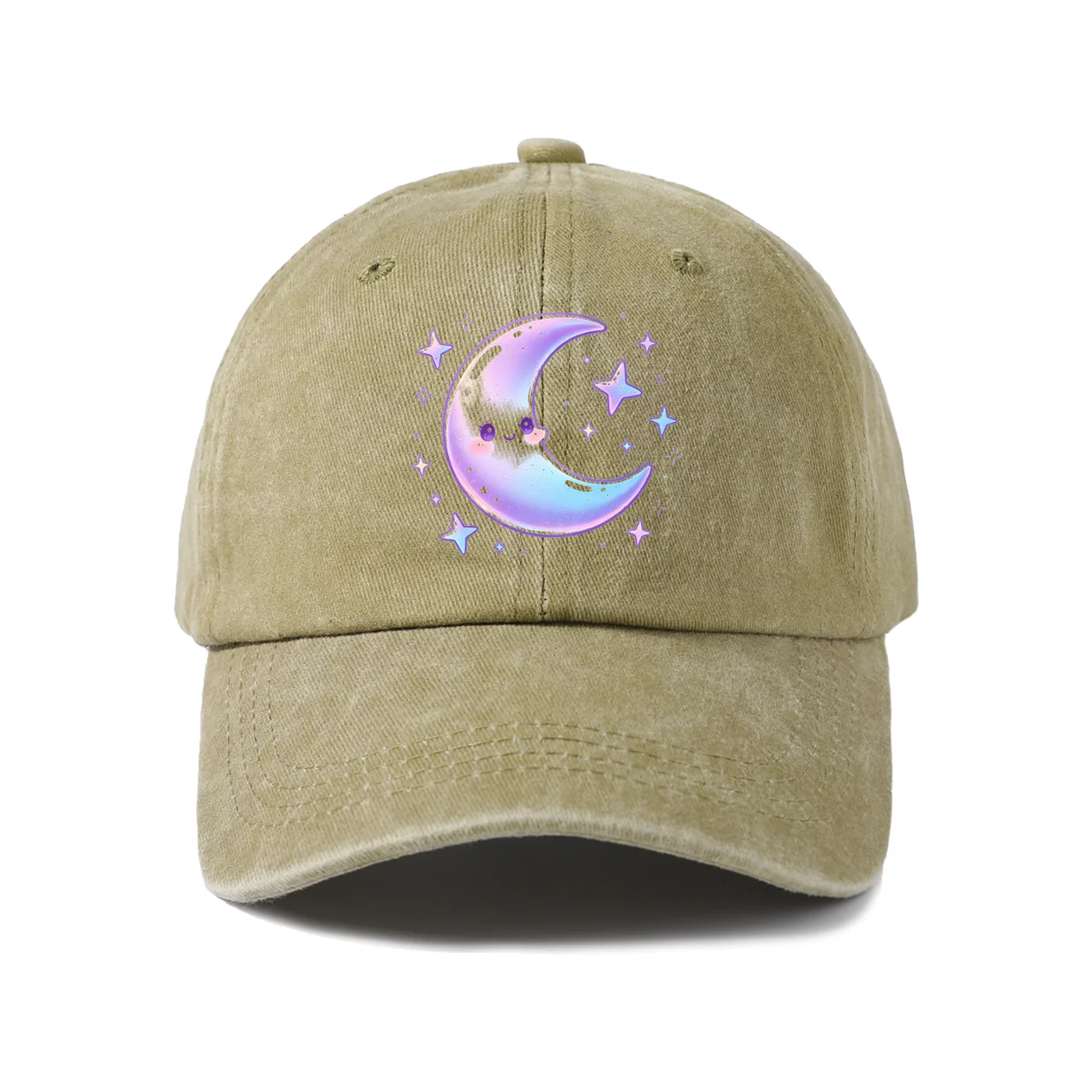 Purple Crescent Moon Graphic Baseball Cap, Vintage Washed Adjustable Unisex Dad Hat, Everyday Gift